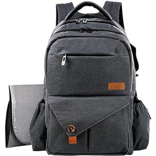 Hap Tim Multi-function Large Baby Diaper Bag Backpack with Stroller Straps, Insulated Bottle Pockets, Changing Pad (Dark Gray-5284)