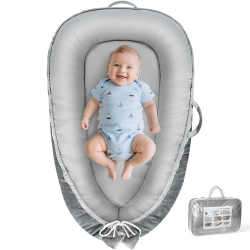 Baby Lounger - Baby Lounger for Newborn 0-24 Months, Breathable & Soft Cotton and Velvet Cover Baby Nest, Portable Cozy Infant Lounger for Home and Travel, Ideal Baby Essentials & Shower Gifts