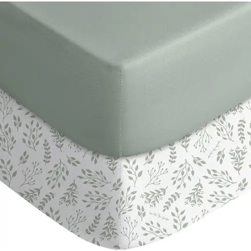 Yoofoss Baby Crib Sheets for Boys Girls, Fitted Crib Sheet 2 Pack for Standard Crib and Toddler Mattress, Super Soft Microfiber Baby Sheet 28x52x8in(Green+Leaf)
