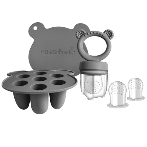 BigSpinach Silicone Baby Food Freezer Tray with Teething Popsicle Molds - Baby Fruit Feeder and Breastmilk Teether Combo