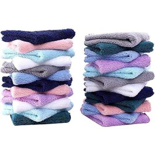 24 Pack Baby Washcloths - Ultra Soft Absorbent Wash Cloths for Baby and Newborn, Gentle on Sensitive Skin for Face and Body, 8" by 8" Multicolor