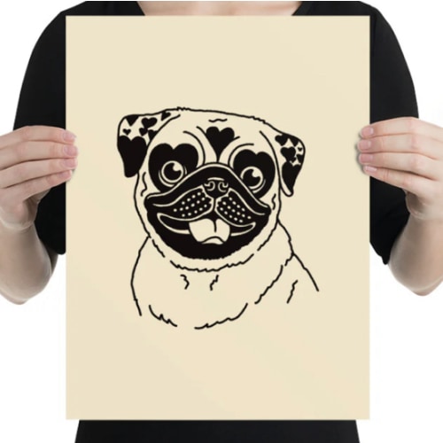 Sam Larson - Pug Hearts (Black) Giclée Print