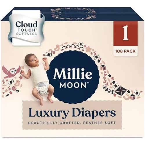 Millie Moon Luxury Diapers (Size-1 and Count-108) Diaper Weight Range: 6 to 11 lbs -White