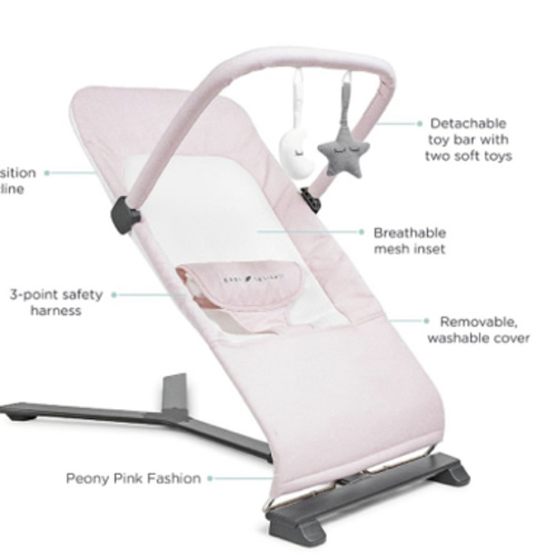 Baby Delight Alpine Deluxe Portable Bouncer | Infant | 0 – 6 Months | Peony Pink | Bigbigmart.com