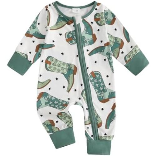 Gueuusu Country Baby Clothes Boy Girl Western Highland Cow Print Long Sleeve Romper Zipper One Piece Jumpsuit Fall Outfit