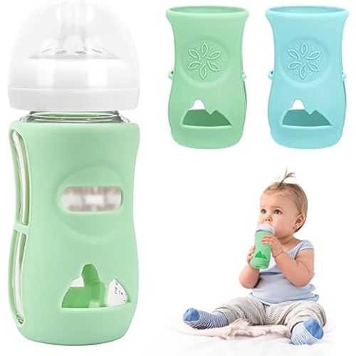 2 Pack Silicone Sleeves for Philips Avent Glass Natural Baby Bottle 4oz, Food Grade Silicone, BPA Free Glass Baby Bootle Sleeve, Anti Breakage Baby Bottle Holder, Anti-Scald, Dishwasher/Heaters Safe