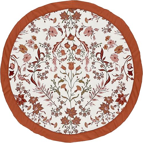 Sweet Jojo Designs Ivory and Orange Boho Vintage Floral Girl Baby Play Mat Tummy Time Activity Infant Playmat Playpen Tent Teepee Floor Bohemian Rust Leaves Botanical Flower Farmhouse Green Fringe