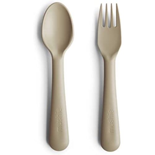 mushie Flatware Fork and Spoon Set for Kids | Made in Denmark (Vanilla)