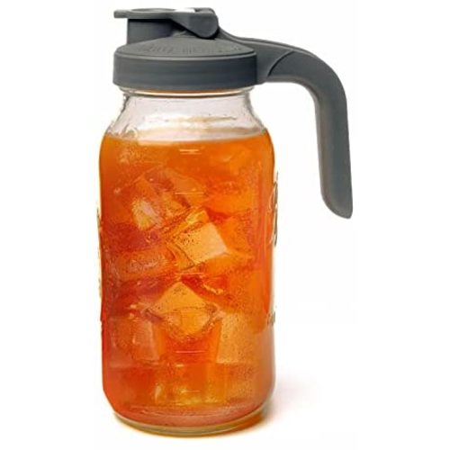County Line Kitchen - Heavy Duty Glass Mason Jar Pitcher - Wide Mouth, 2 Quart (64 oz / 1.9 Liter), Gray
