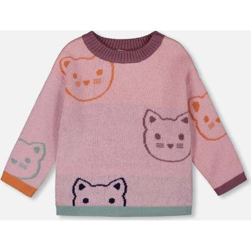 Knit Jacquard Sweater with Cats, Dusty Pink