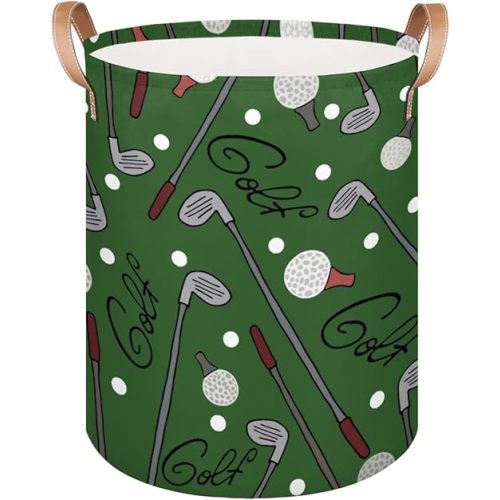 Large Laundry Basket Collapsible Laundry Hamper Cartoon Green Golf Ball Sport Laundry Bag with Handles Tall Clothes Hamper Toys Storage Basket Bin for Nursery College Dorm (70L)