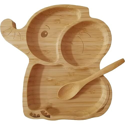 Bamboo Baby Plates for Snacks,Baby Essentials Of Toddler Plates,Eco-Friendly Cute Elephant Design baby Feeding Supplier