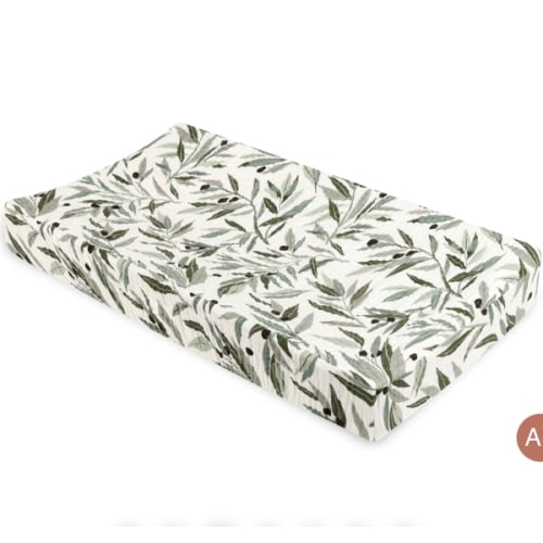 Babyletto Quilted Changing Pad Cover in GOTS Certified Organic Muslin Cotton - Olive Branches