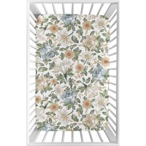 Sweet Jojo Designs Girl Baby Fitted Mini Crib Sheet Vintage Floral Blue And Yellow