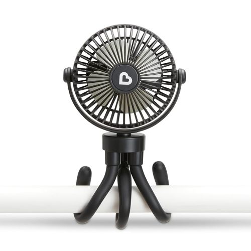 Munchkin® Stroller Fan - Portable Baby Cooling System with 4 Speeds, Rechargeable Battery, and Entertaining LED Lights, Black with Multicolored Lights