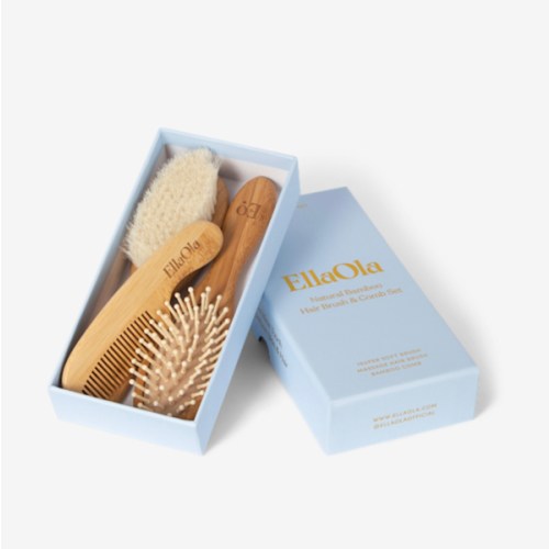 Natural Bamboo Hair Brush & Comb Set, 3 Piece - Cradle Cap Brush, Massage Hair Brush, Bamboo Comb for Toddlers, Newborns & Infants I Baby Registry Gift