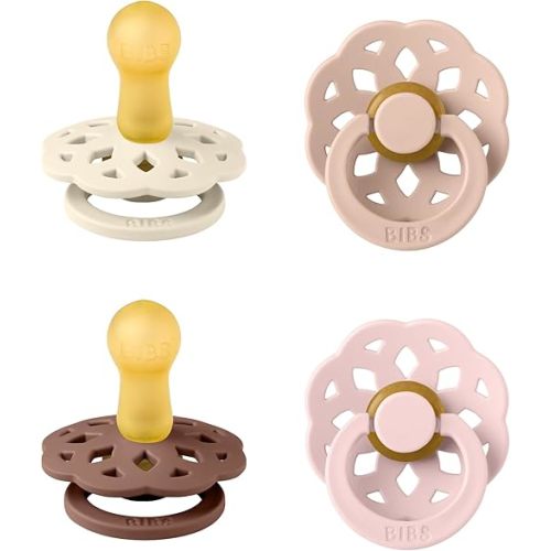 BIBS Boheme Pacifier, 6-18 Months, 4-Pack, Round Nipple, Blush Mix