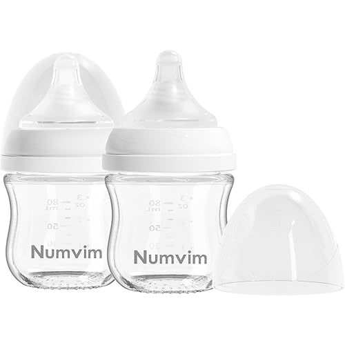 Glass Nurturing Baby Bottles Gentle & Extra Slow Flow, Newborn Breastfeeding Bottle with Anti Colic Nipple for 0 Months Babies, Includes SS Nipples(3Oz, 2 Packs)