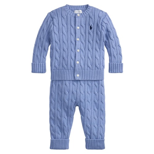 Cable Knit Cotton Cardigan & Pants Set