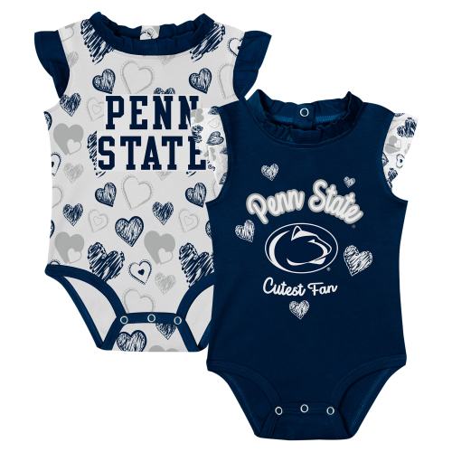 Penn State Nittany Lions Girls Newborn Happy Hearts 2-Pack Bodysuit Set - Navy