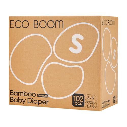 ECO BOOM Diapers, Viscose from Bamboo Diapers, Natural Soft Disposable Nappies for Infant, Size 2 Suitable for 6 to 16lb (Small - 102 Count)