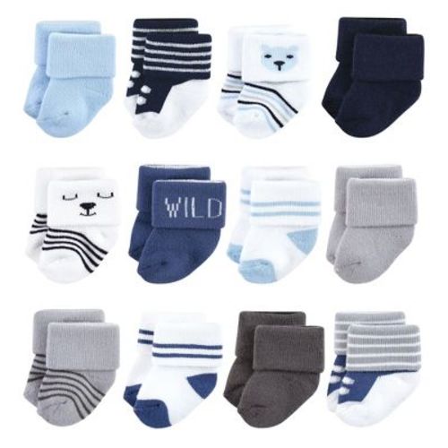 Hudson Baby Basics Infant Baby Cozy Terry Baby Sock 12-Pack, Cuddly Cub, 0-6 Months