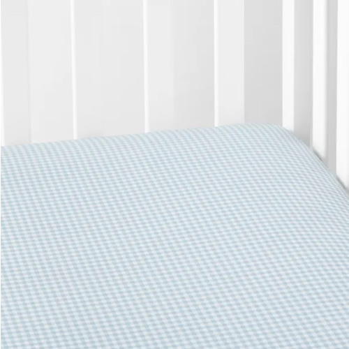 Ditsy Gingham Classic Cool Organic Cotton Percale Fitted Crib Sheet - Blue