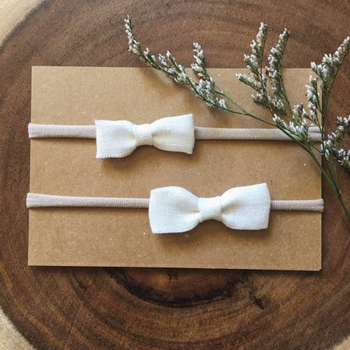 White Linen Angelica Bow, White bow headband, linen bow, baby shower gift, baptism bow, petite bows, newborn bow, newborn gift, infant bow