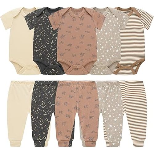 Baby Newborn Layette 10-Piece Sets Cotton Bodysuits Pants Sets for Baby Boys Girls Toddler Unisex Baby Gift Set