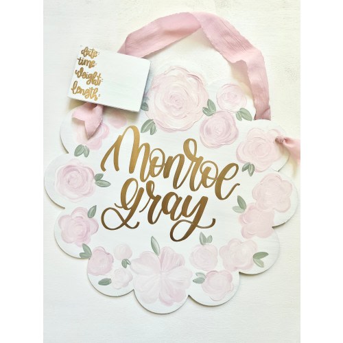 Hospital Door Hanger Girl, Nursery Name Sign Baby Girl, Birth Stats Sign, Floral Door Hanger, Personalized Birth Announcement, Newborn Gifts