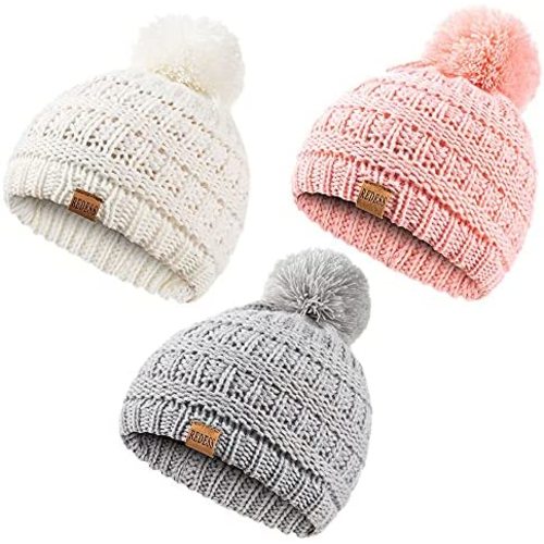 REDESS Baby Kids Winter Warm Hats, Infant Toddler Children Pom Pom Beanie Knit Cap Girls Boys