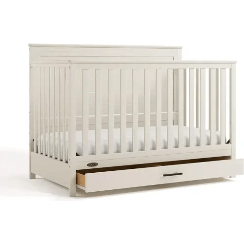 Graco Tristan 5-in-1 Convertible Crib with Drawer (Frosted Oat) – GREENGUARD Gold Certified, Fits Standard Crib Mattress, Premium Handle, Converts to Toddler Bed, Daybed, and Full-Size Bed
