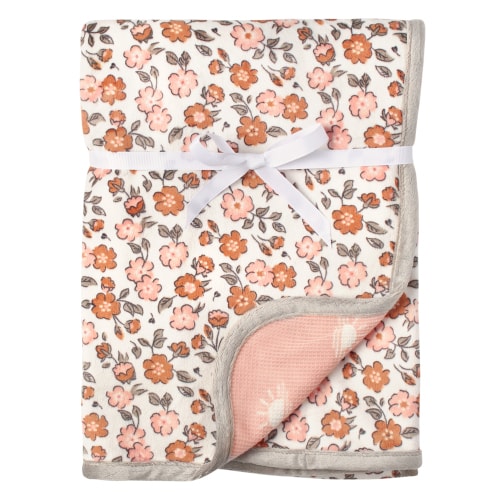 Modern Moments by Gerber Baby & Toddler Girls Reversible Plush Blanket, Ivory Floral