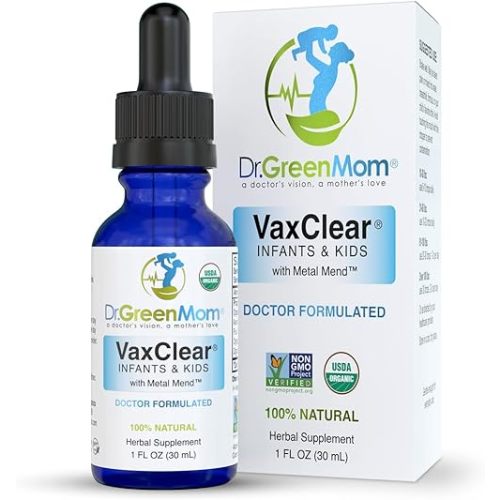 Dr. Green Mom Organic VaxClear with Metal Mend, Herbal Heavy Metal Detox Drops for Kids and Infants with Chlorella, Turmeric, Cilantro and Milk Thistle to Cleanse and Support Immune Response