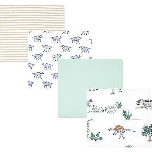 Hudson Baby Unisex Baby Cotton Flannel Receiving Blankets, Boy Dino World, One Size
