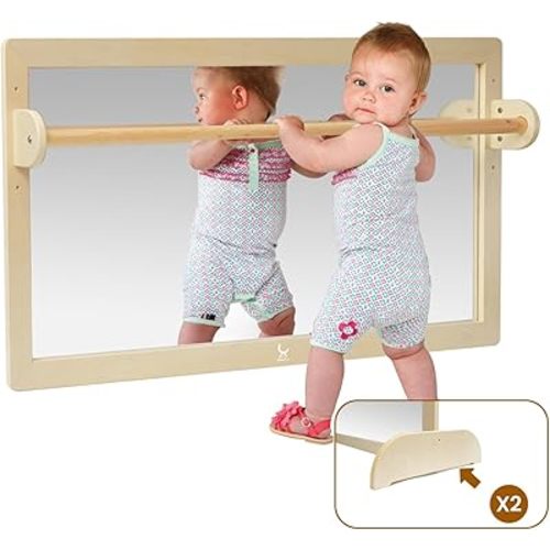 XIHAToy Coordination Mirror Montessori Wooden Toddler Mirror Safety Shatterproof Mirror Acrylic Non-Glass Early Learning to Walk Mirror Upgrad Dual-Use
