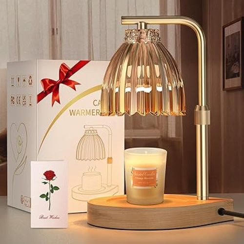 Christmas Gifts for Women, Candle Warmer Lamp with Timer & Dimmer, Candle Warmer Lamp Height Adjustable for Jar Scented Candles with 2 Bulbs for Home Decor, Birthday Day Gifts (Amber)