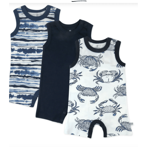3-Pack Organic Cotton Sleeveless Rompers | Honest Baby Clothing