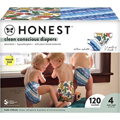 Amazon.com: The Honest Company Clean Conscious Diapers | Plant-Based, Sustainable | Tie-Dye For + Cactus Cuties | Super Club Box, Size 4 (22-37 lbs), 120 Count : Baby
