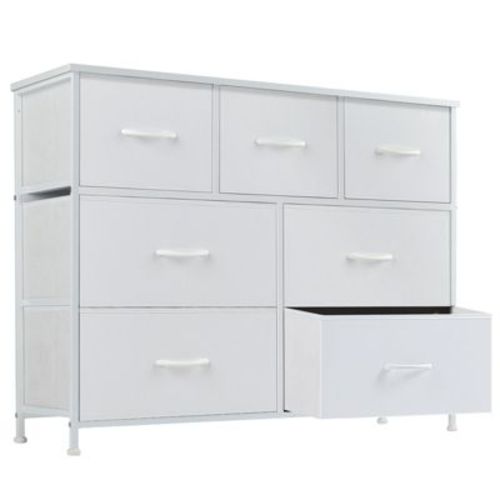 Sweetcrispy 7 Drawer 39.3 W Chest of drawer with Wood Top & Fabric Drawer -White