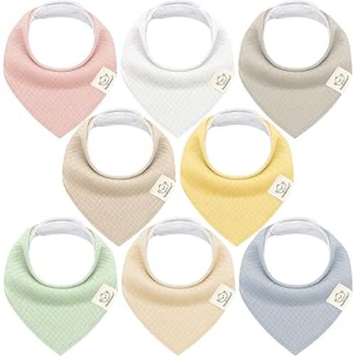KeaBabies 8-Pack Bandana Bibs for Baby Girls, Boys - Organic Cotton Baby Bibs for Drooling & Teething Newborn, Toddler, Infant 0-36 months, Extra Soft, Absorbent Cloth with Snaps (Dawn/Quin)