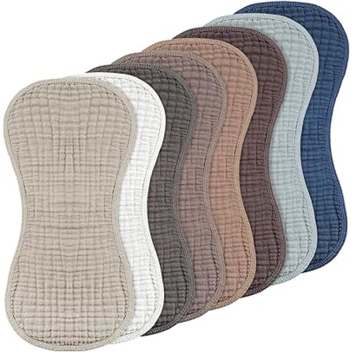 Frienda 8 Pieces Muslin Burp Cloths for Baby Cotton Burp Cloth 10 x 20 Inches Multi Colors Muslin Washcloths Diapers 4 Absorbent Layers Newborn Face Towels for Baby Boy Girl Unisex (Dark Color)