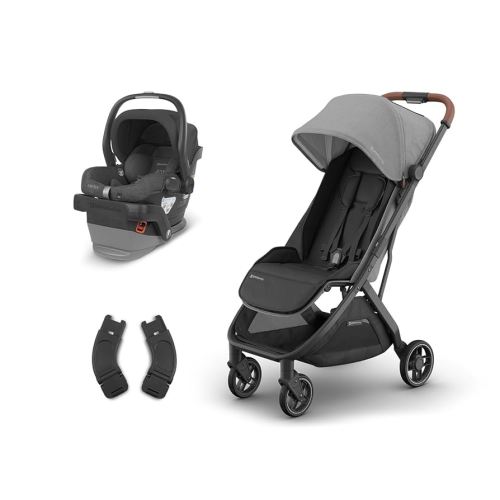 UPPAbaby Travel System, Includes Minu V3 Stroller + Mesa V2 Infant Car Seat Combo - Adapters, Car Seat, Base + Infant Insert Included – Greyson (Charcoal Mélange)