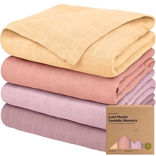 4-Pack Muslin Swaddle Blankets for Boys, Girls - Organic Baby Swaddles for Newborns, Soft & Breathable Receiving Baby Blankets for Girl, Boy, Neutral, Newborn Essentials Gift (Lavender)
