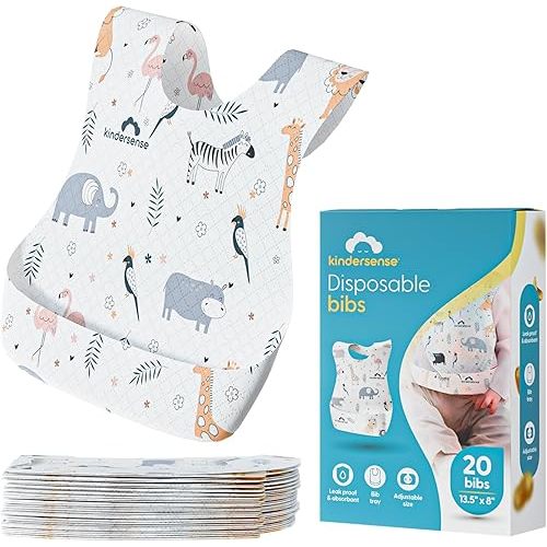KinderSense® Disposable Baby Bibs for Feeding/Drooling – Travel Bibs for Baby | Absorbent + Leakproof Disposable Bibs Baby