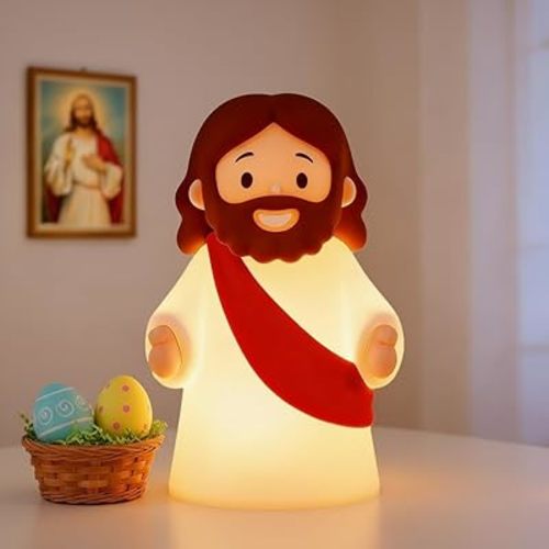 Little Jesus Night Light Mini Jesus Silicone Lamp Dimmable Nursery Nightlight for Kids Rechargeable Bedside Touch Lamp Perfect for Christmas, Easter and Baptism Gifts (Red)