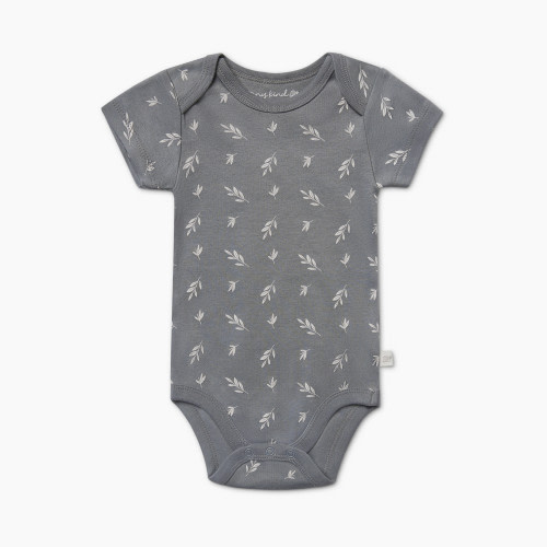 Tiny Kind Printed Short Sleeve Organic Cotton Bodysuit - Grey Leaf, 0-3 M