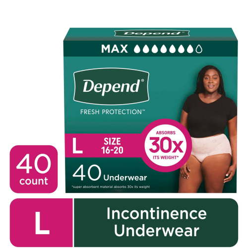 Depend Fresh Protection Incontinence Underwear for Women, Adult Diapers, L, 40 Count HSA/FSA Eligible