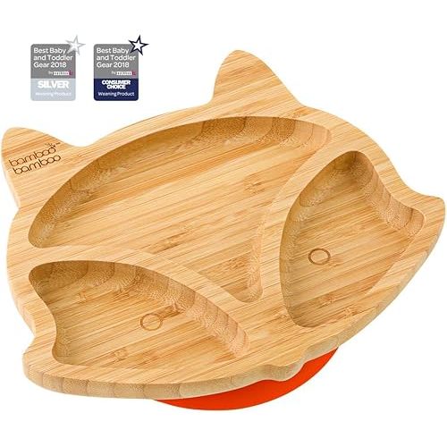 Avanchy Bamboo Baby Plate with Suction, Fox-Orange