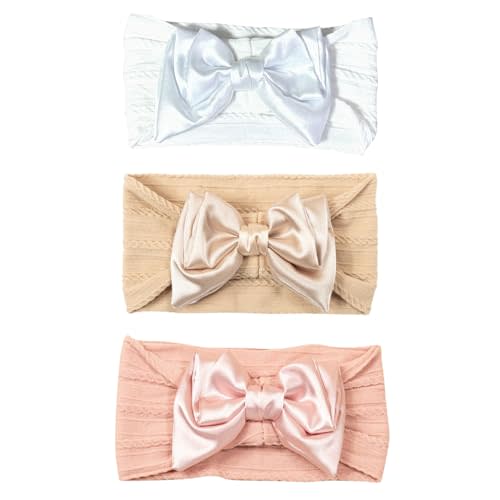 chiduerm Baby Bows Headbands Nylon Hairbands Baby Girl Bows Hair Accessories for Infant Toddler Essentials (Gold Pink White, mid)